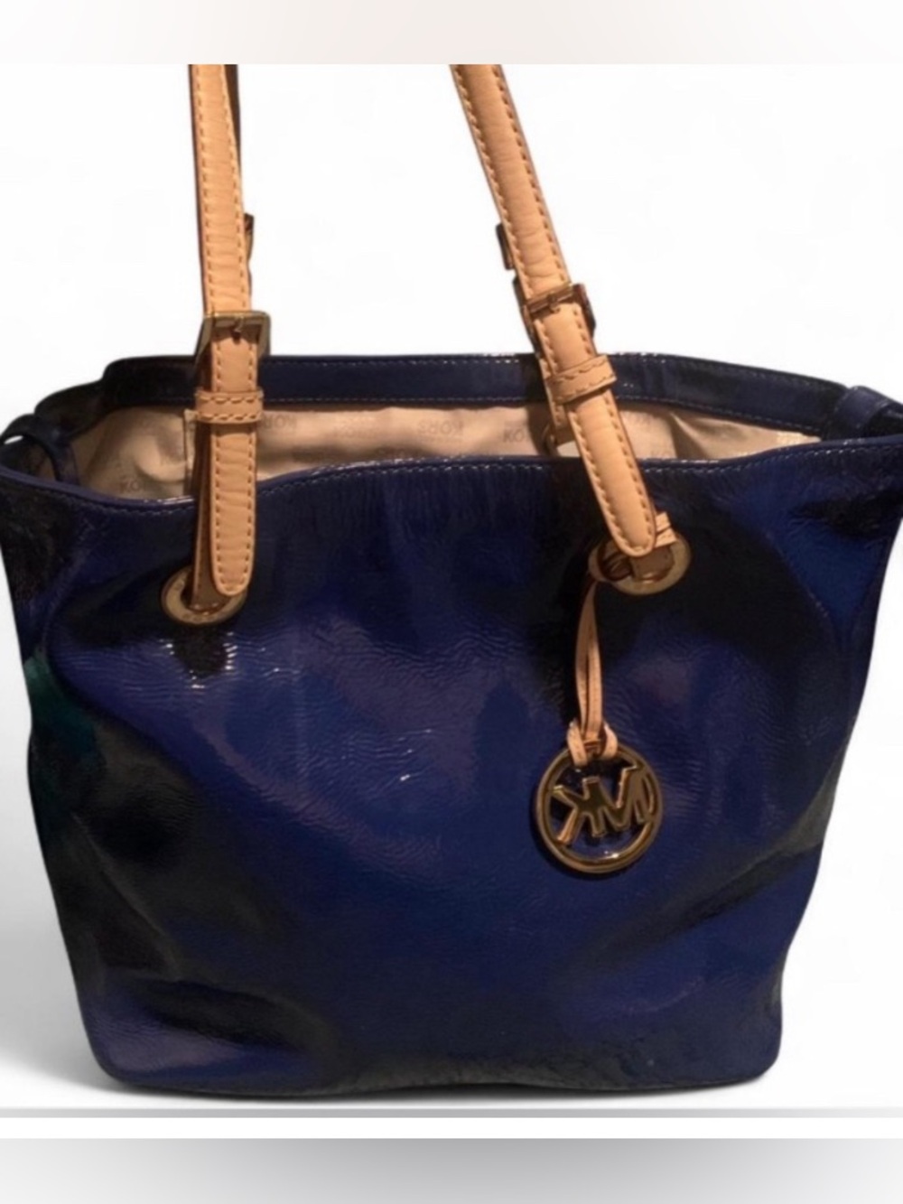 Michael Kors Navy Blue Patent Leather Tote Bag | GUC | Jet Set Style